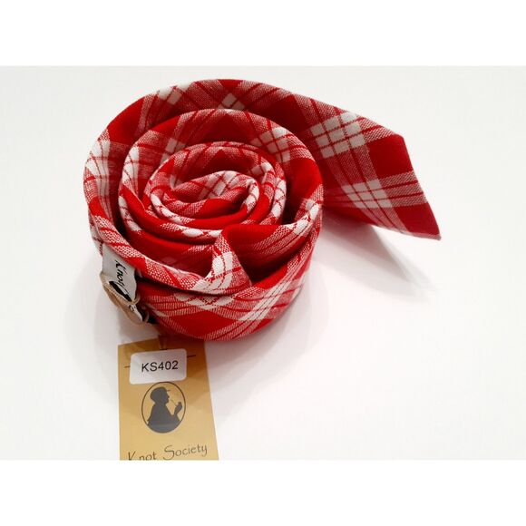 Knot Society 100% Cotton Red White Tartan Houston Men's Tie NWT - Picture 3 of 9